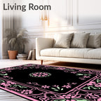 Pink Botanical Flourish Butterfly Design Rug