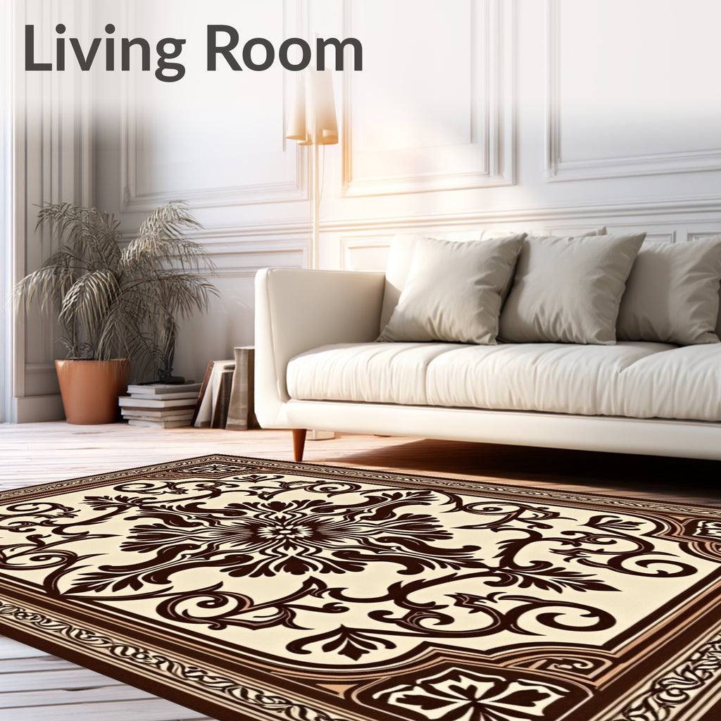 Classic Brown Floral Medallion Border Rug