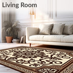 Classic Brown Floral Medallion Border Rug