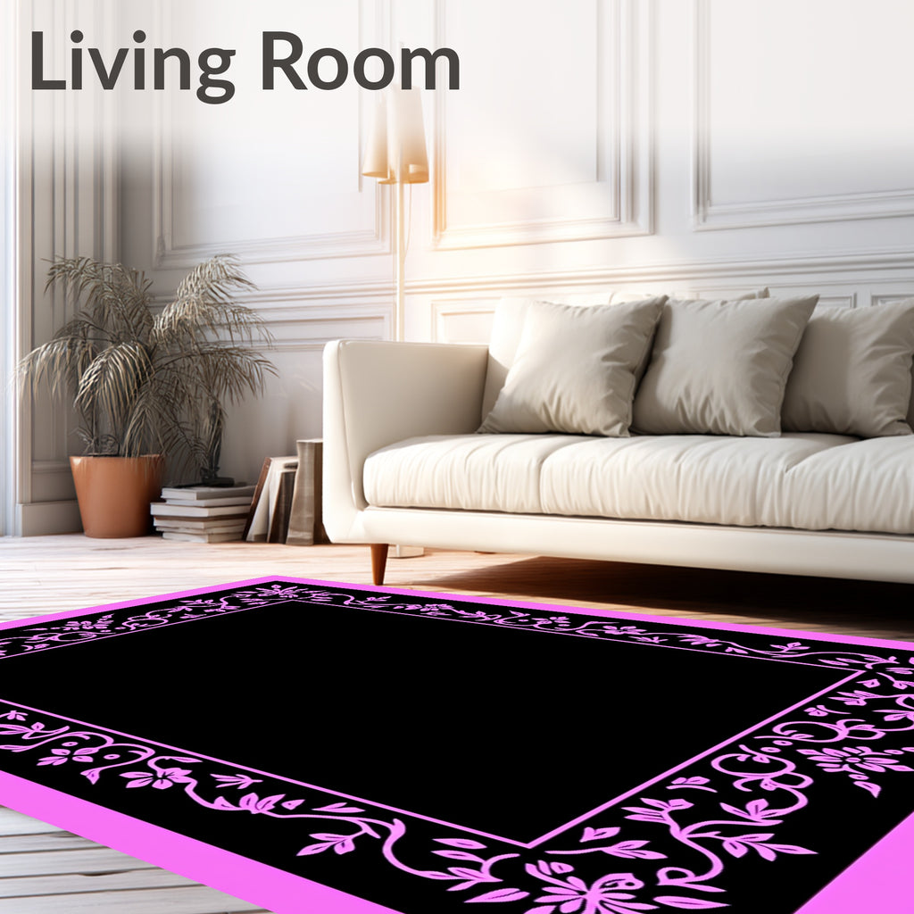 Pink Floral Vine Border Design Rug