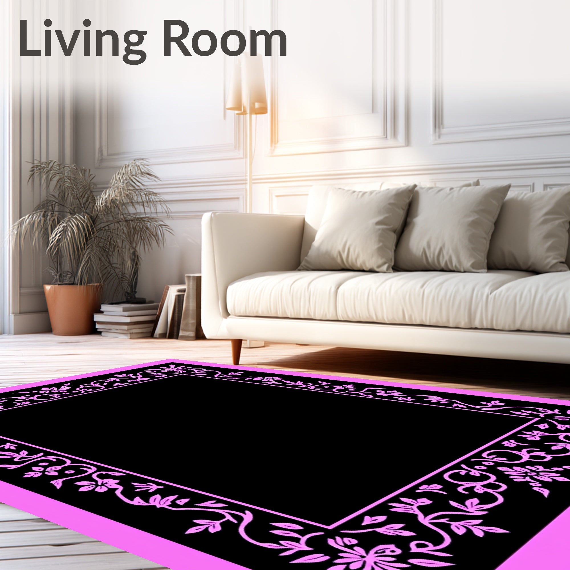 Pink Floral Vine Border Design Rug