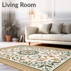 Earthy Floral Medallion Scroll Pattern Rug