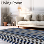 Classic Navy White Stripe Pattern Rug