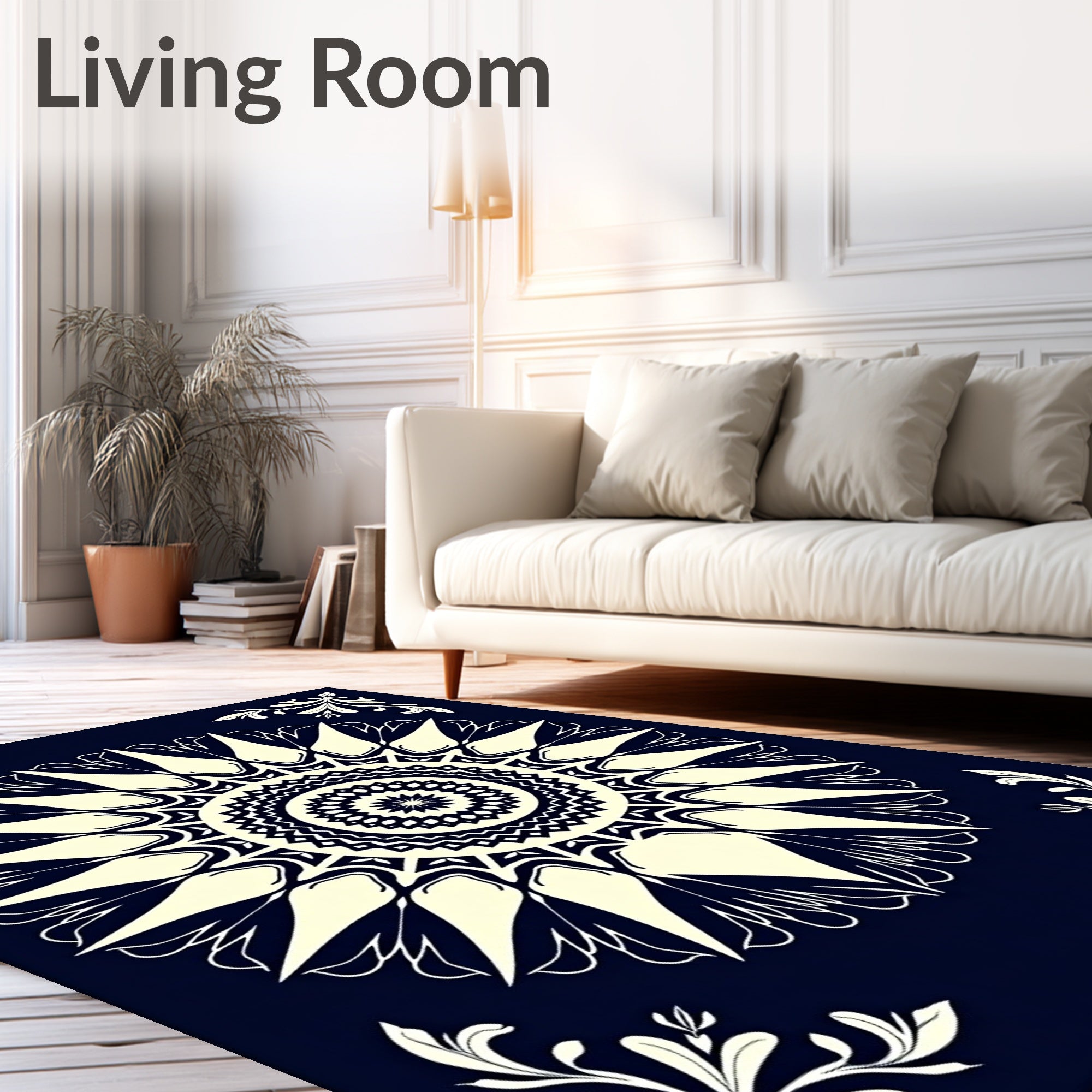 Mandala Floral Patterned Dark Rug