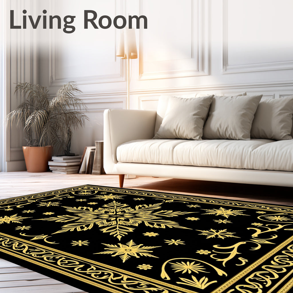 Gilded Snowflake Black Intricate Mandala Rug