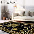Gilded Snowflake Black Intricate Mandala Rug