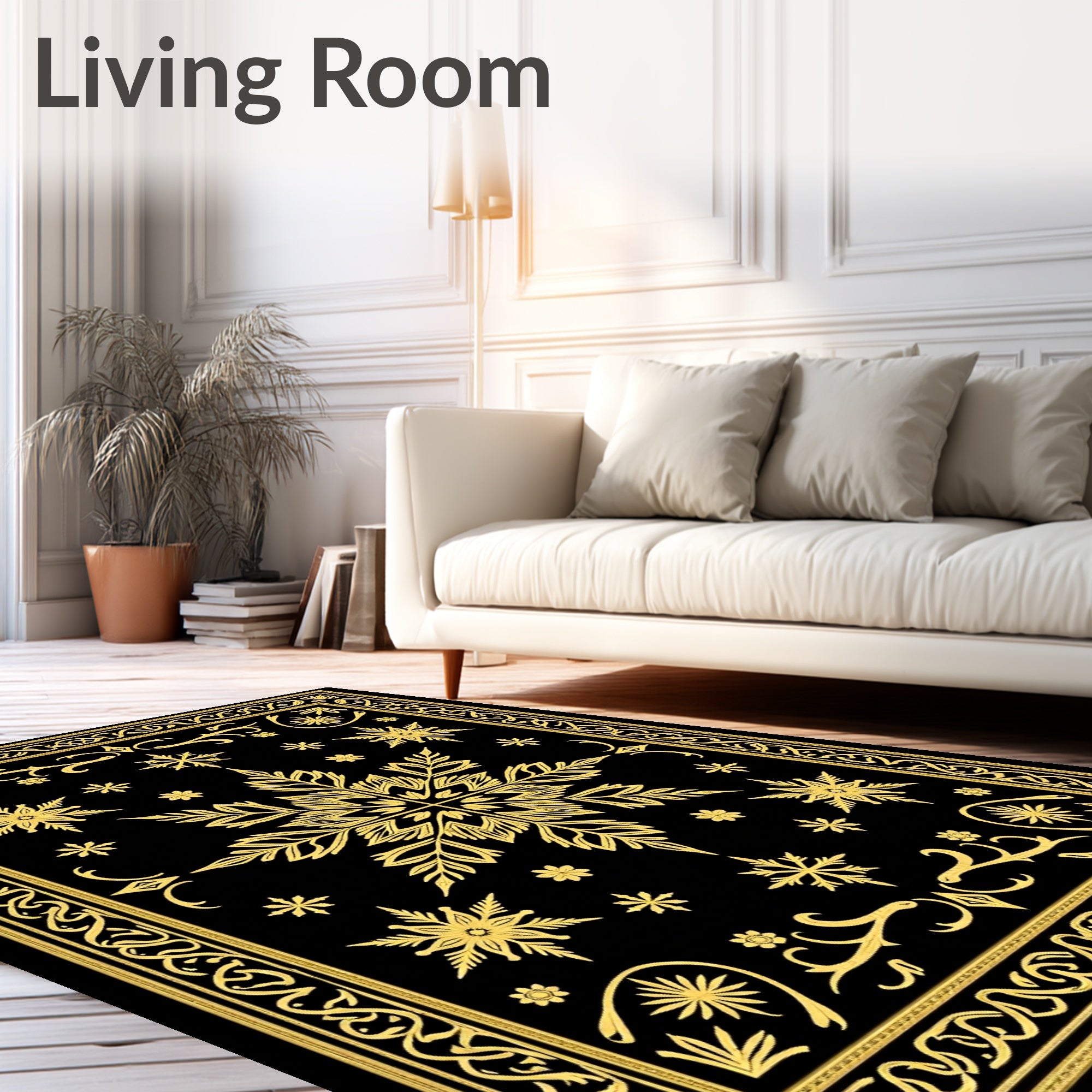 Gilded Snowflake Black Intricate Mandala Rug