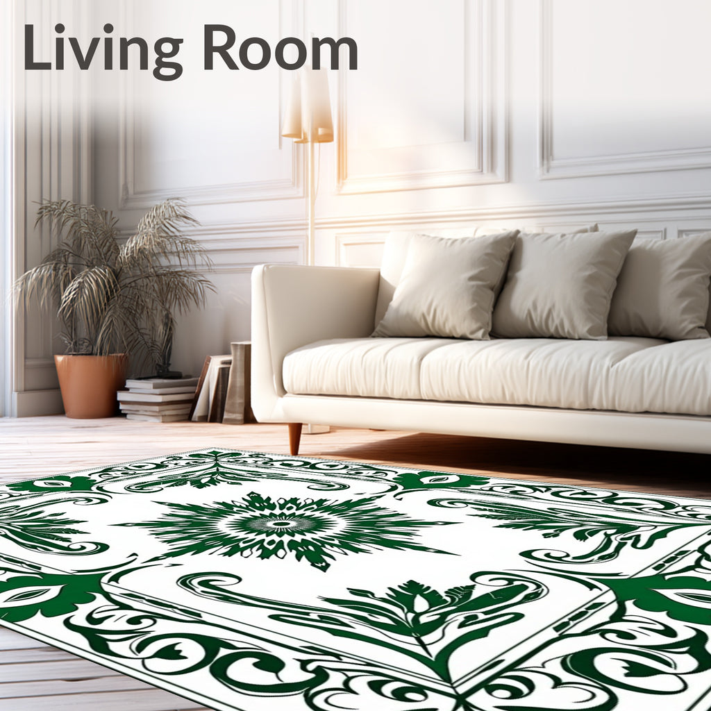 Green Floral Star Mandala Pattern Rug