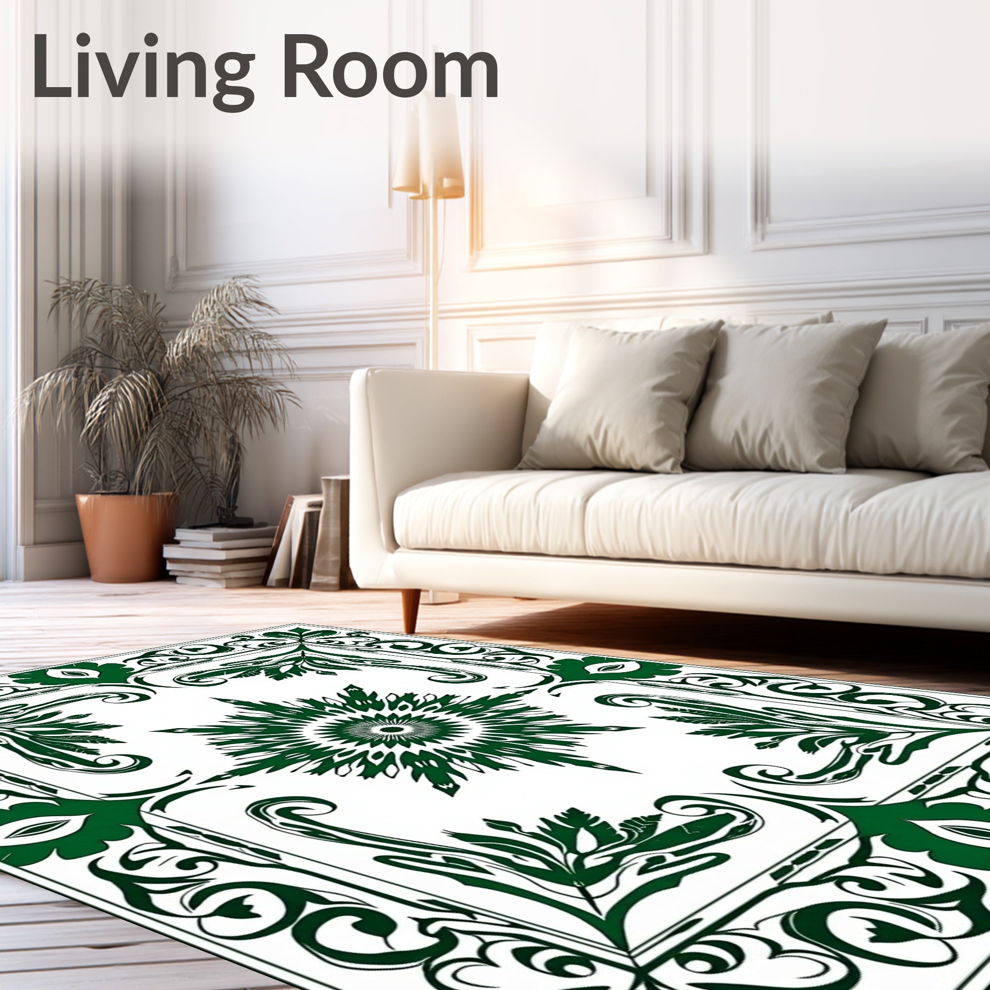 Green Floral Star Mandala Pattern Rug