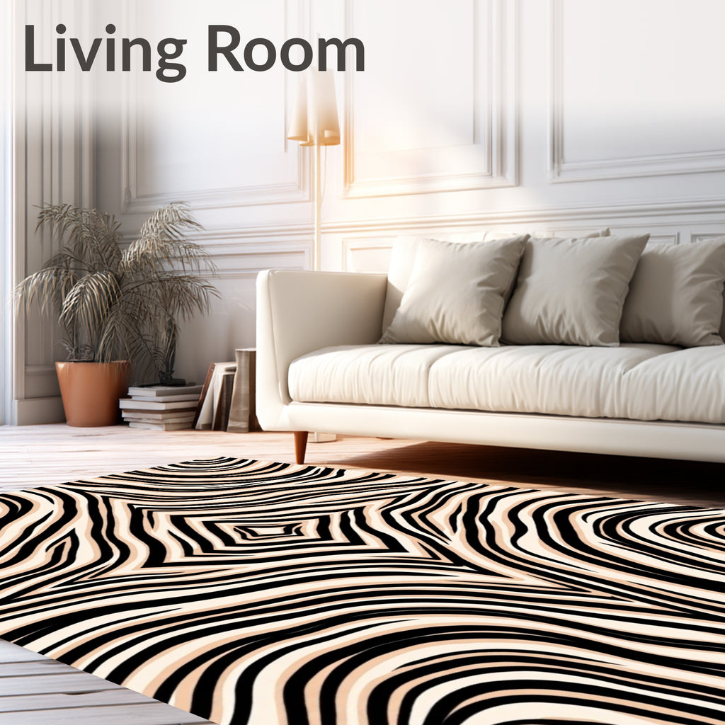 Black and Cream Abstract Wavy Rug