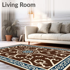 Brown Floral Scrollwork Decorative Rug