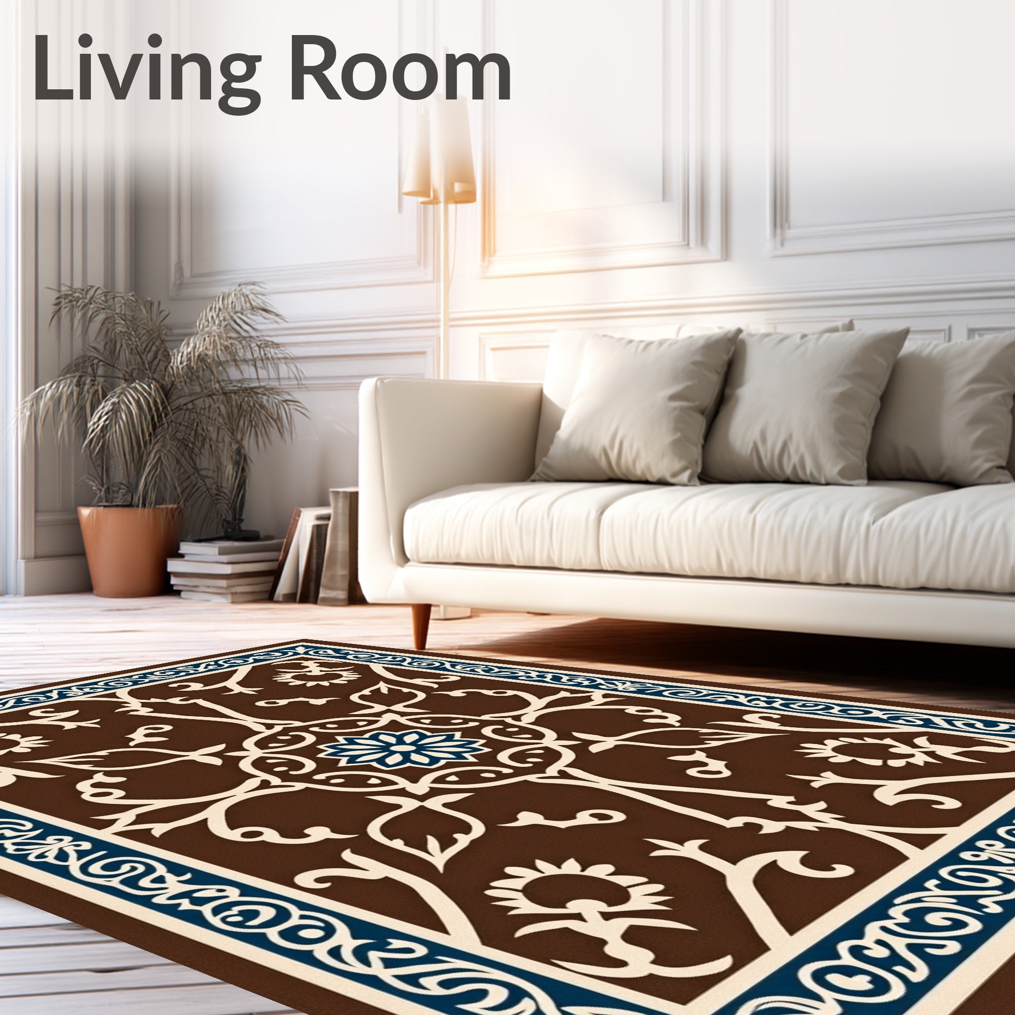 Brown Floral Scrollwork Decorative Rug