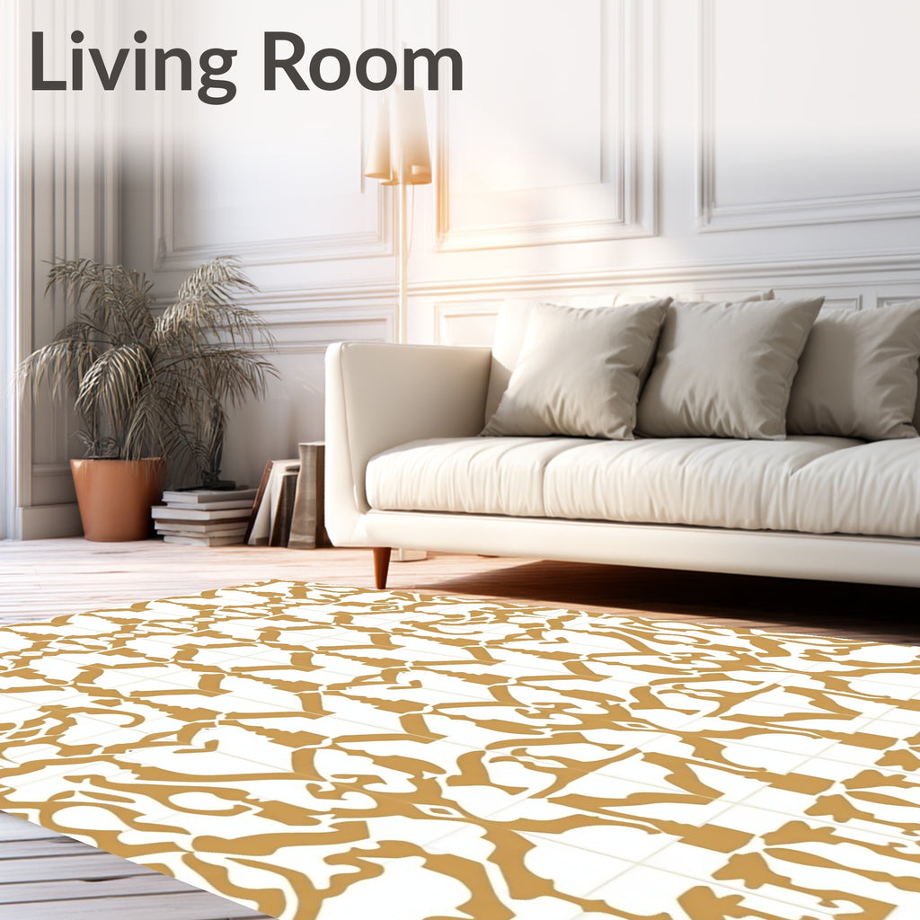 Gold White Ornate Geometric Pattern Rug