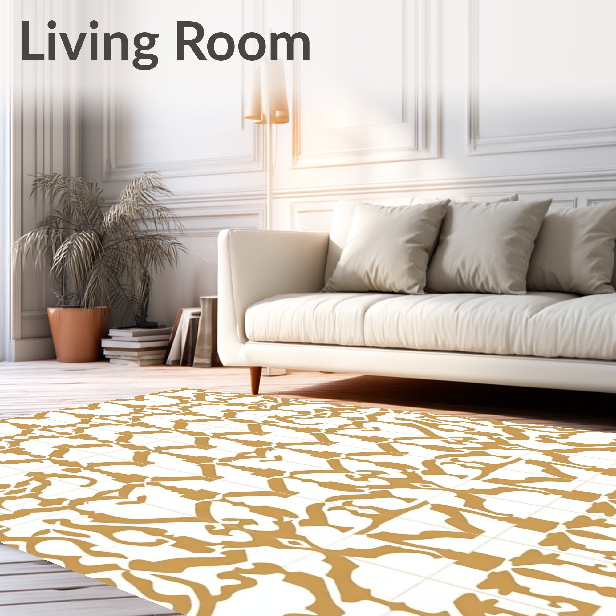 Gold White Ornate Geometric Pattern Rug