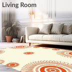Orange Mandala Patterned Cream Rug