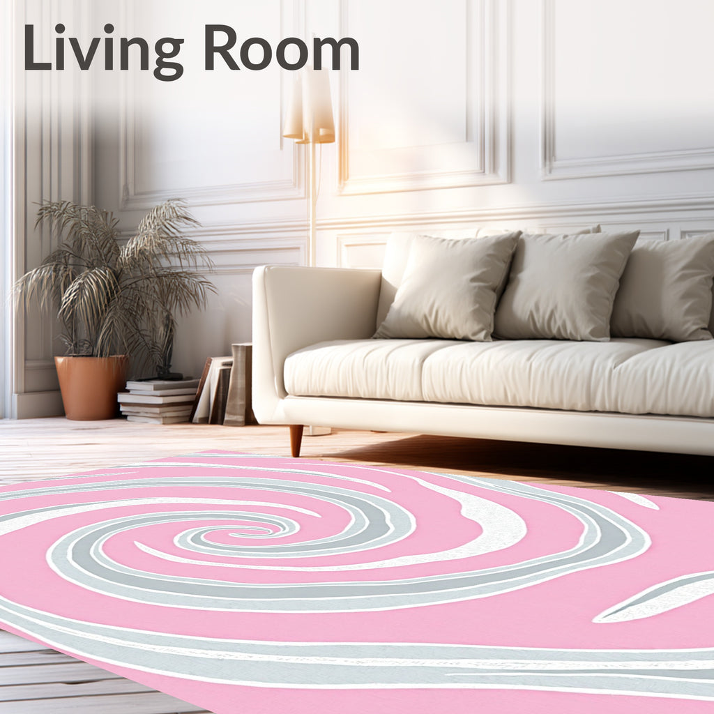 Pink White Swirl Pattern Rug