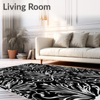 Bold Black Floral Art Nouveau Style Rug