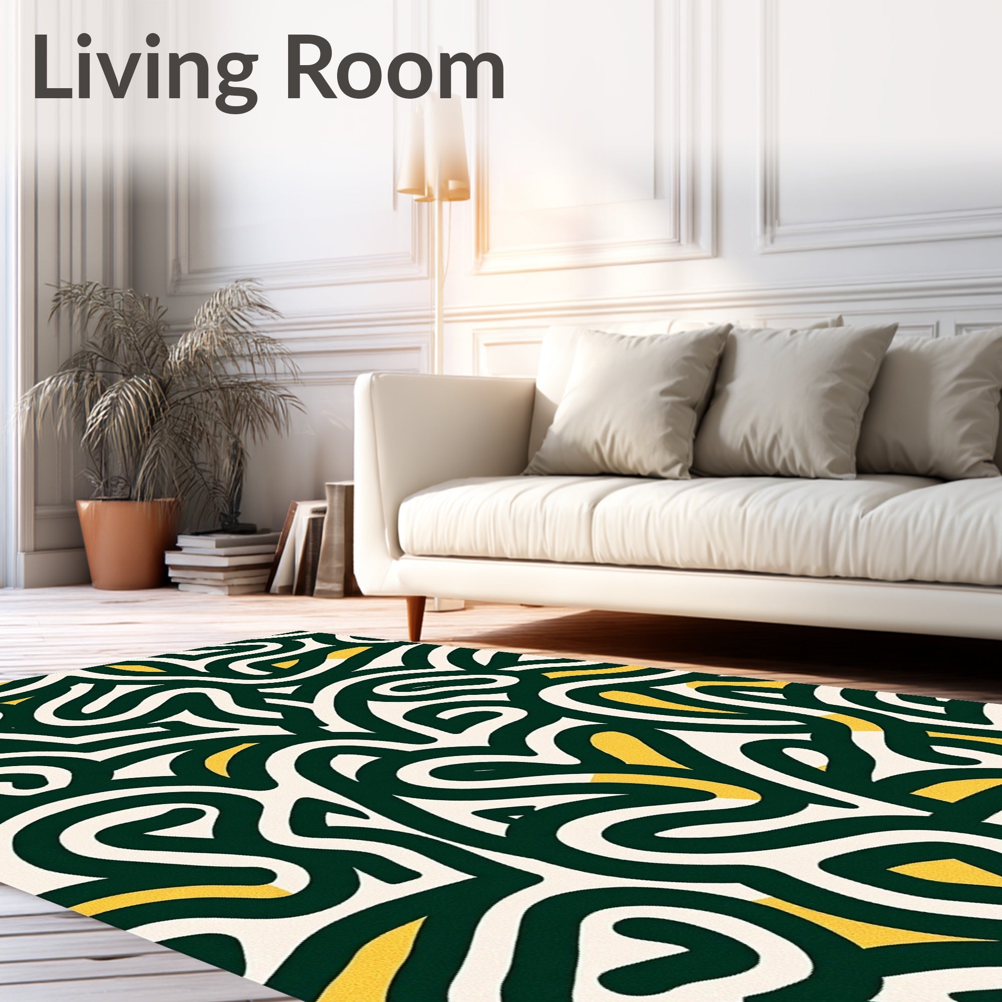 Abstract Swirls Dark Green Gold Rug