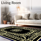 Elegant Black Gold Floral Frame Rug