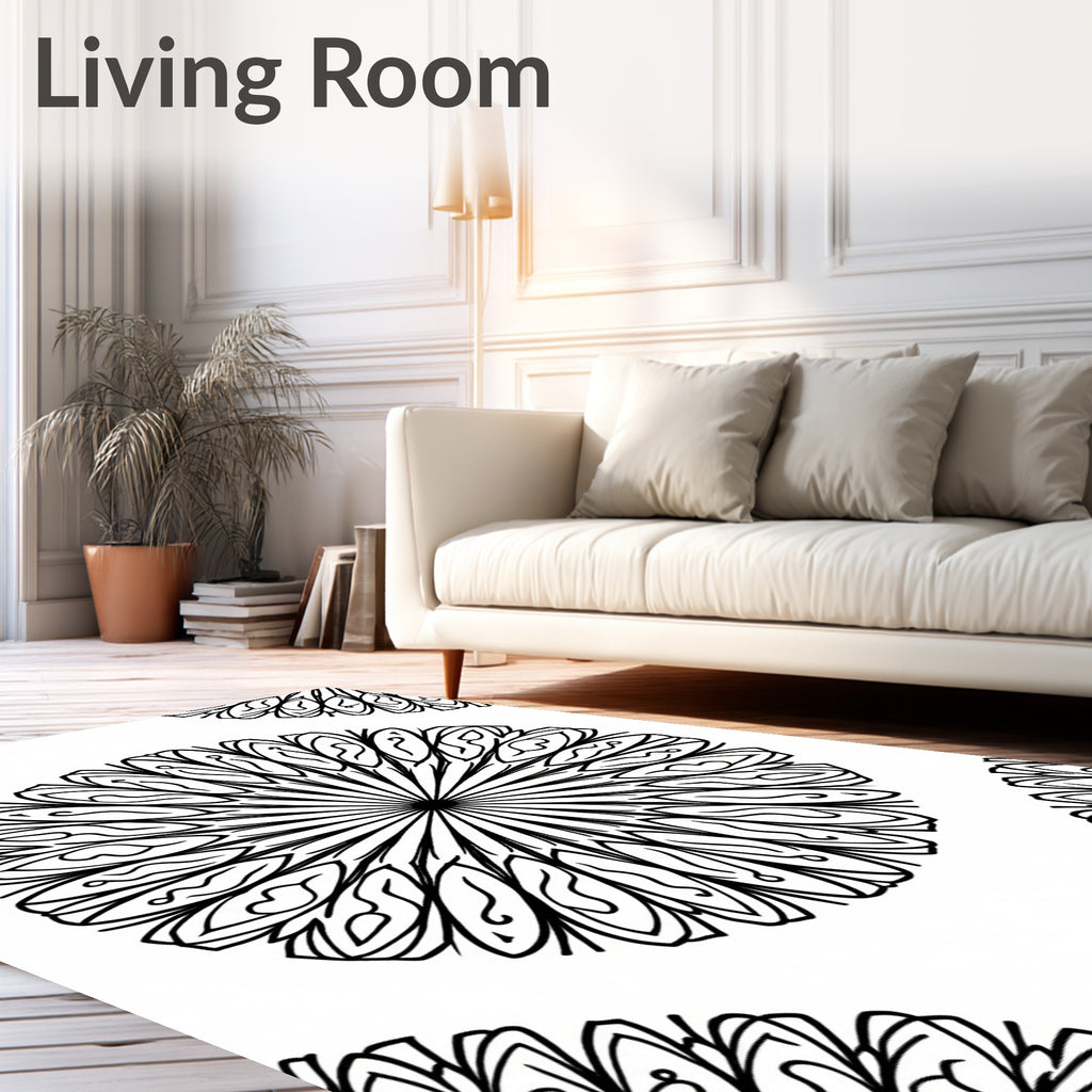 Intricate Black Floral Mandala Design Rug
