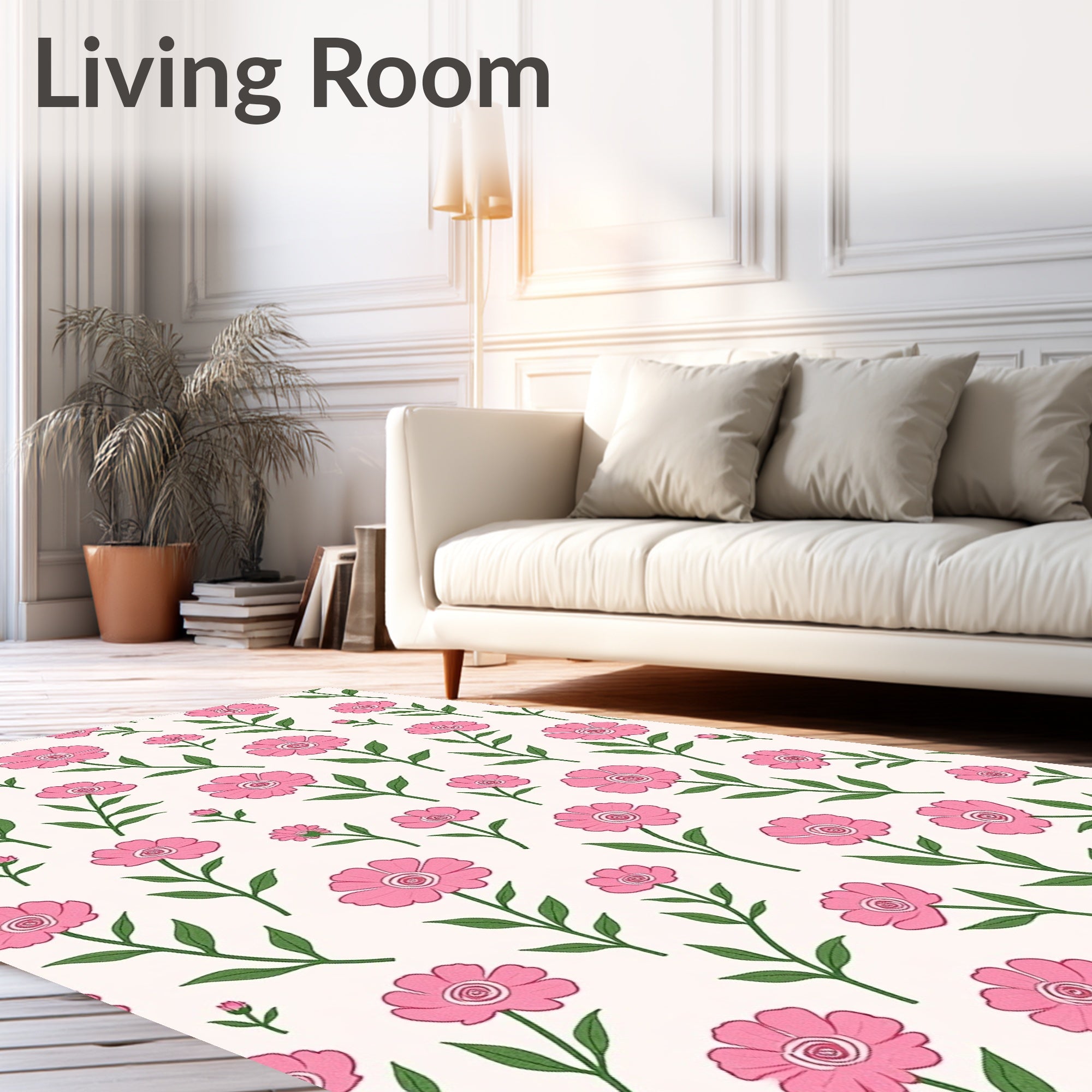 Pink Floral Pattern Garden Design Rug