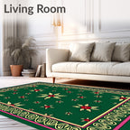 Crimson Gold Floral Medallion Green Rug