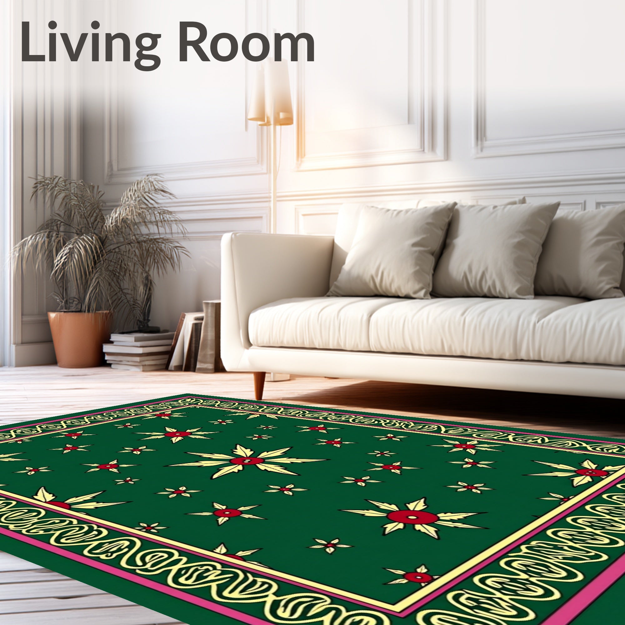 Crimson Gold Floral Medallion Green Rug