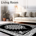 Intricate Black White Mandala Pattern Rug