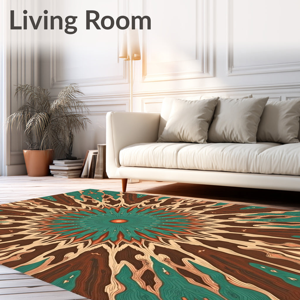Radiant Sunburst Wood Grain Pattern Rug