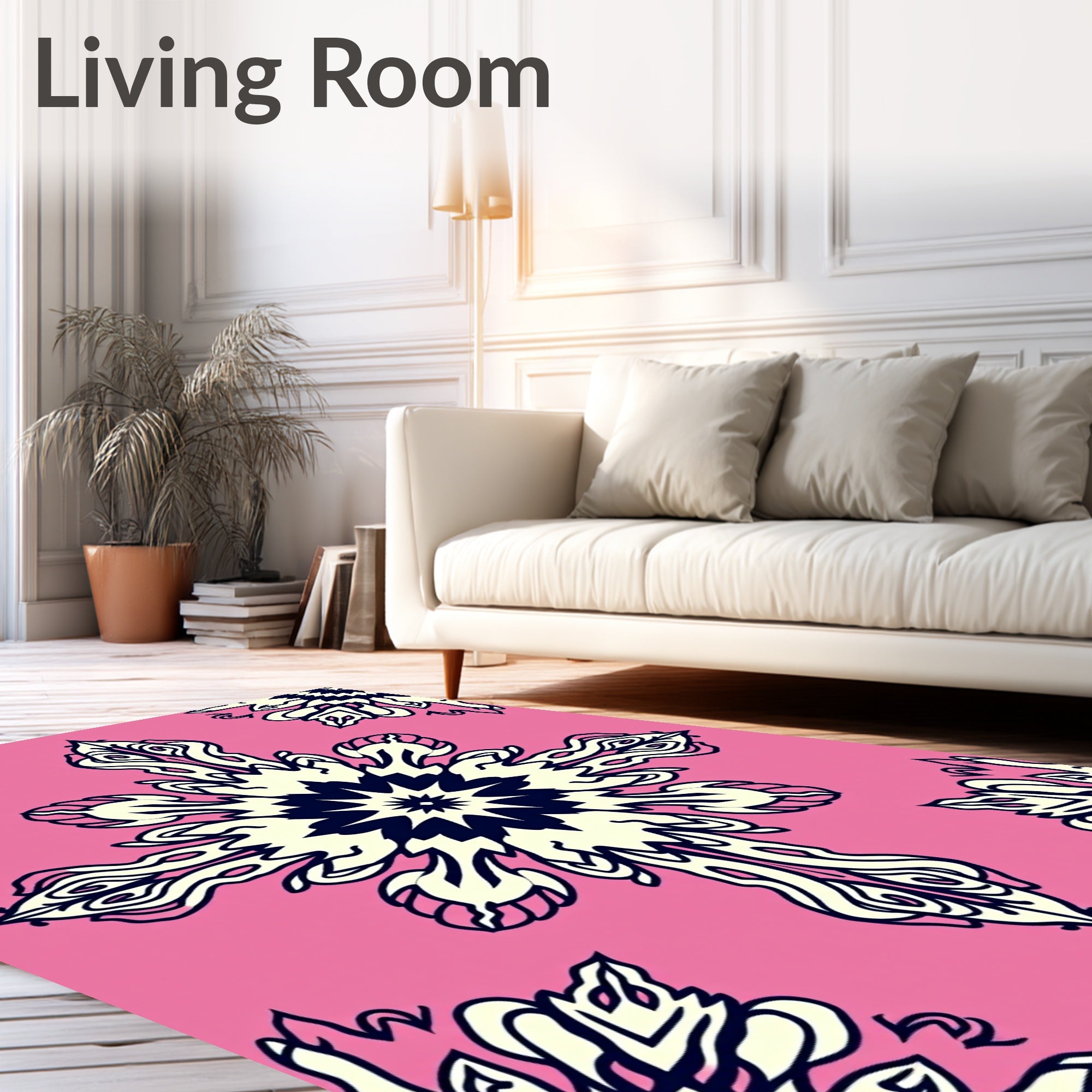 Pink Floral Snowflake Pattern Rug