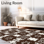 Decorative Damask Pattern With Floral Elements Rug
