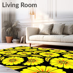 Yellow Flower Pattern Tile Design Rug