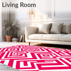 Vibrant Pink Geometric Maze Pattern Rug