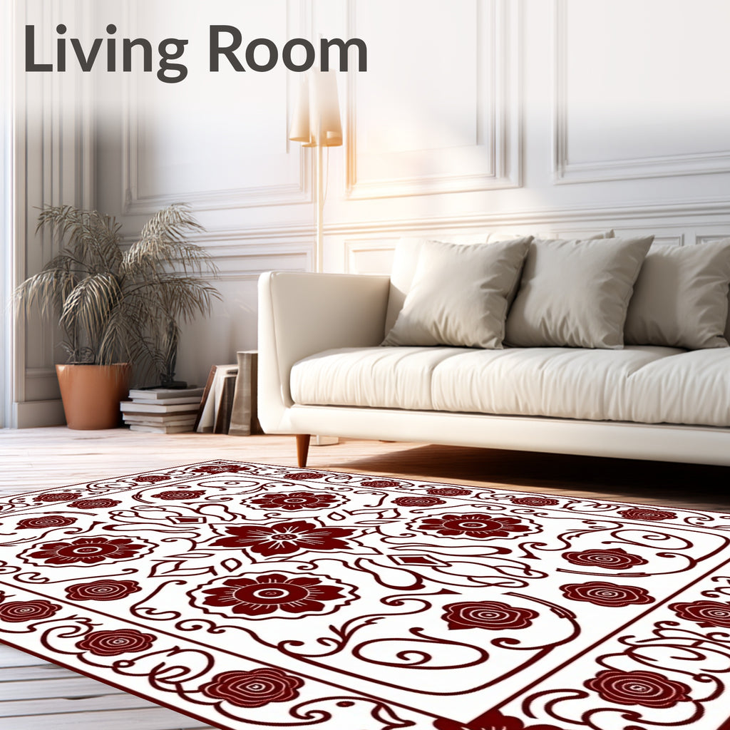 Ornate Floral Scroll Pattern Design Rug