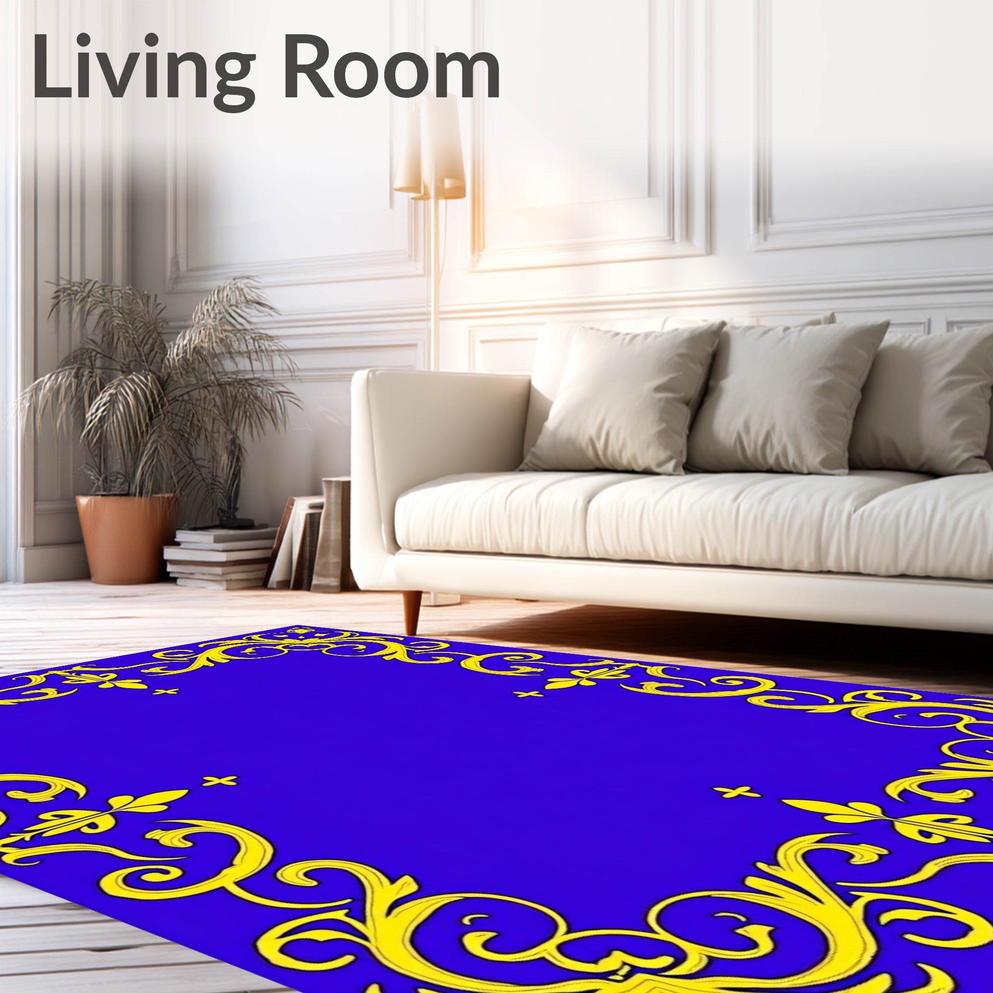 Royal Blue Golden Acanthus Border Rug