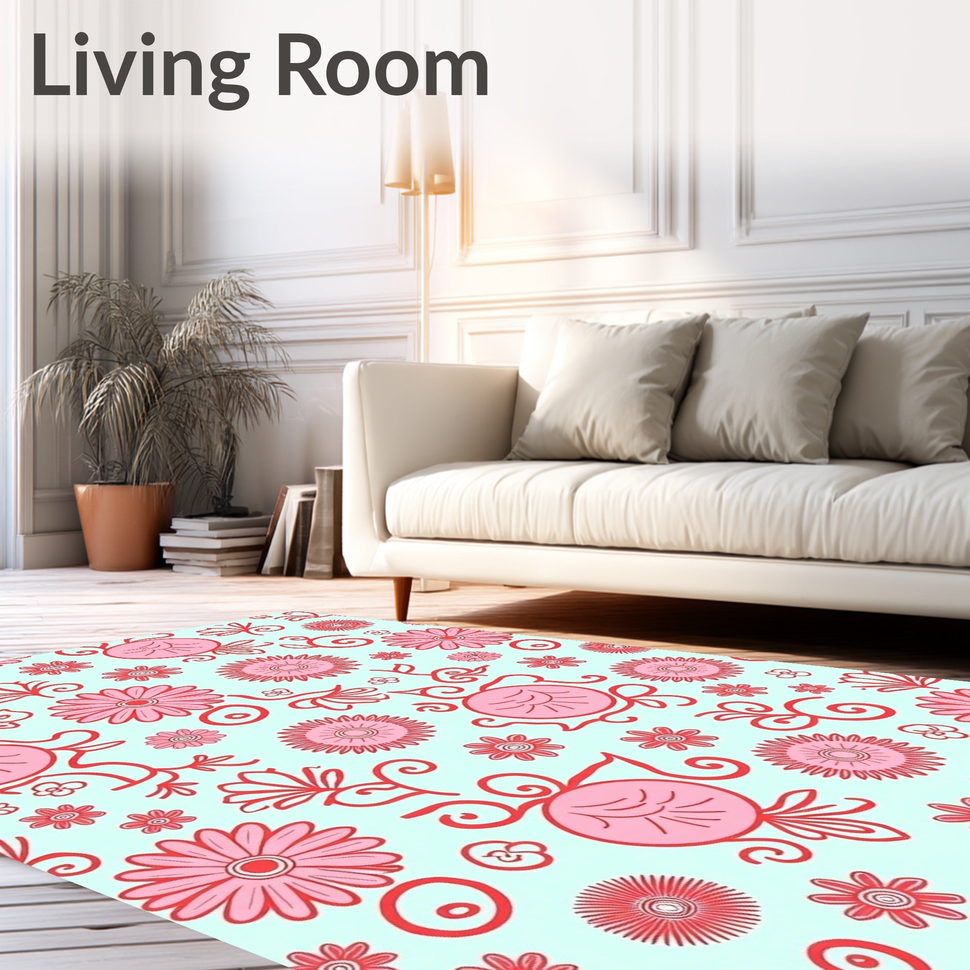 Whimsical Floral Pattern In Pink Rug