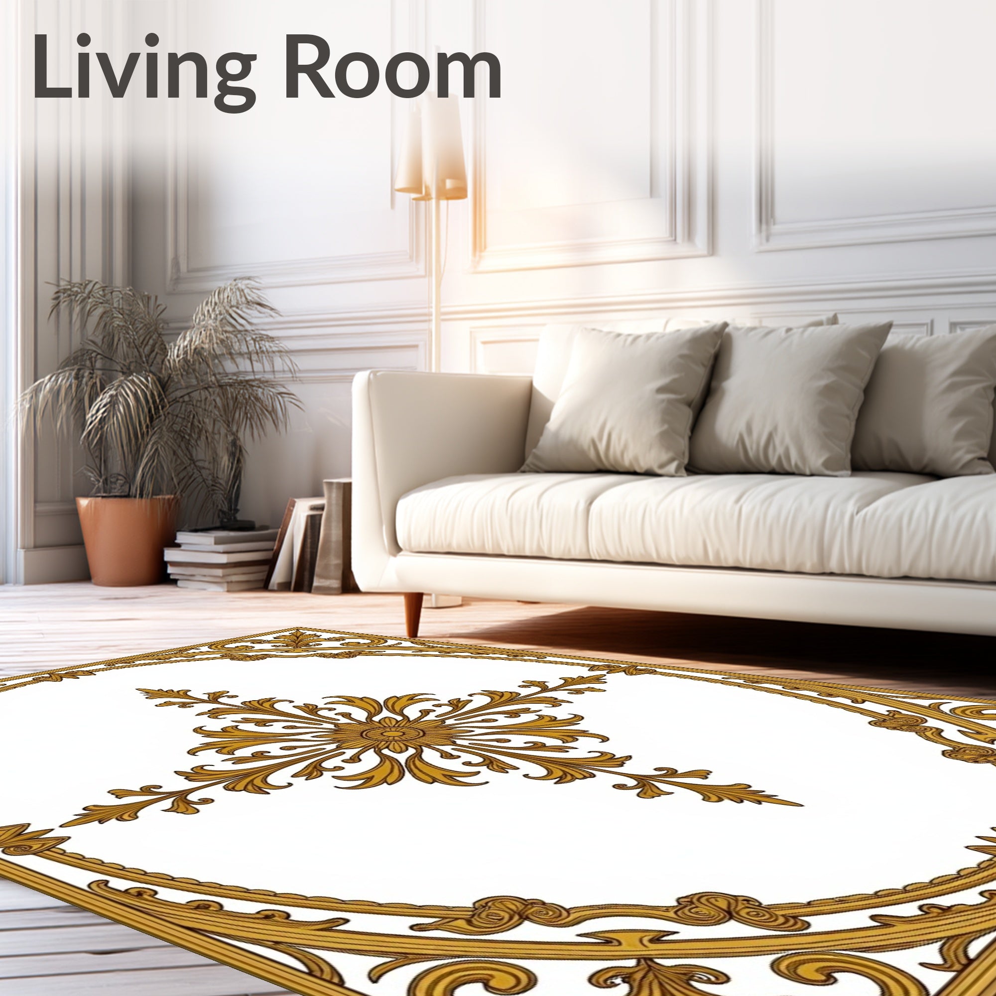 Golden Rococo Floral Motif Rug