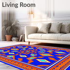 Vibrant Blue Orange Geometric Medallion Rug