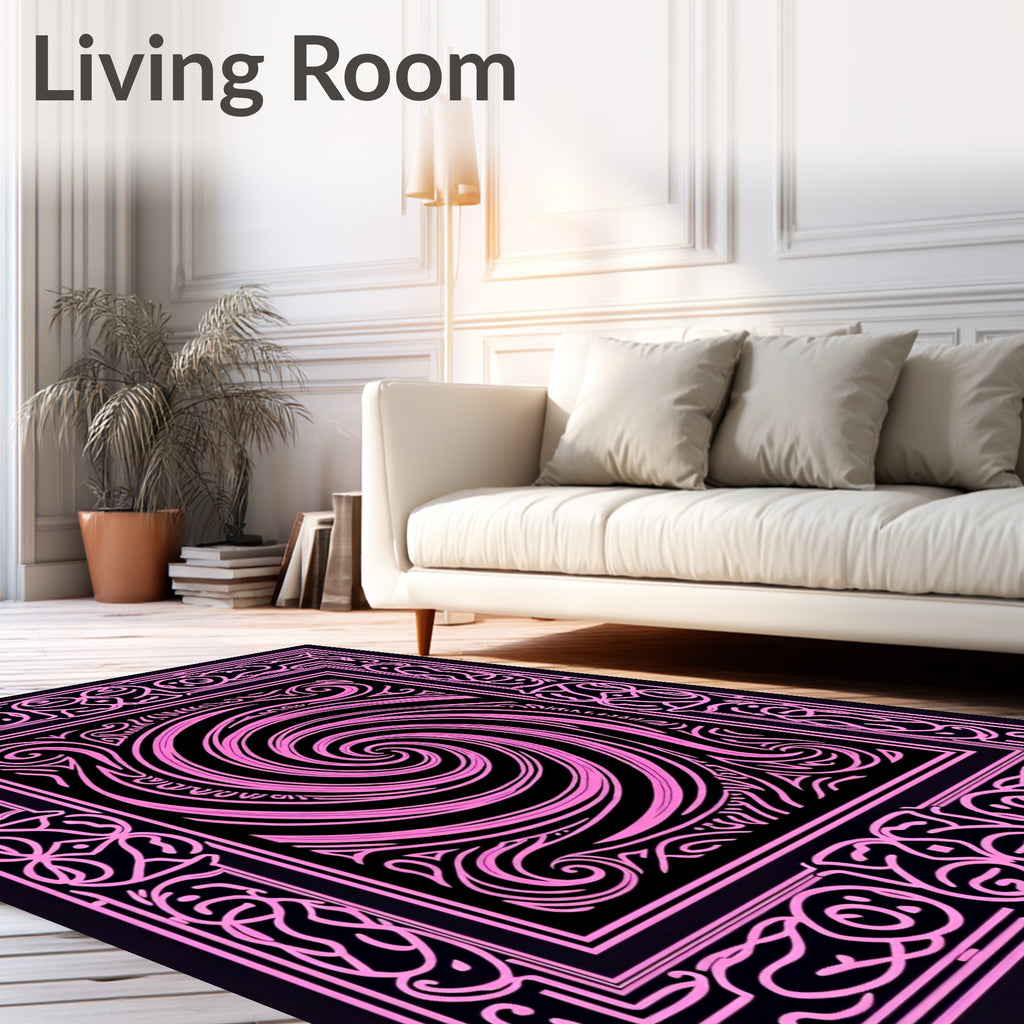 Abstract Pink Swirl Inner Border Rug
