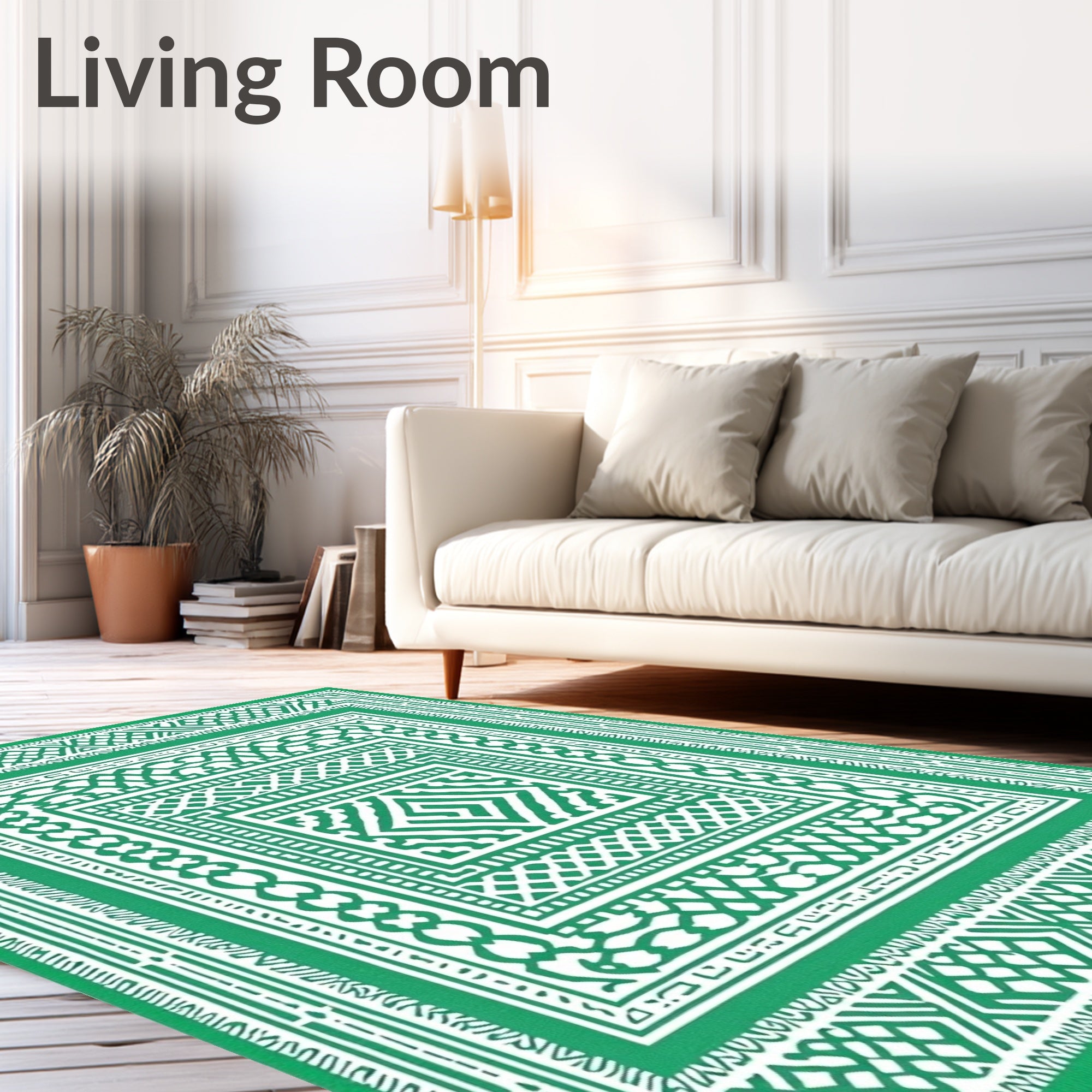 Emerald Green Intricate Geometric Pattern Rug