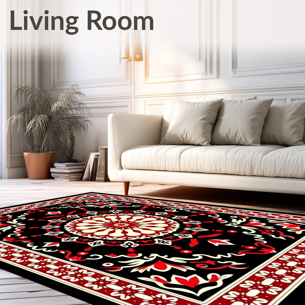 Bold Red Traditional Mandala Pattern Rug