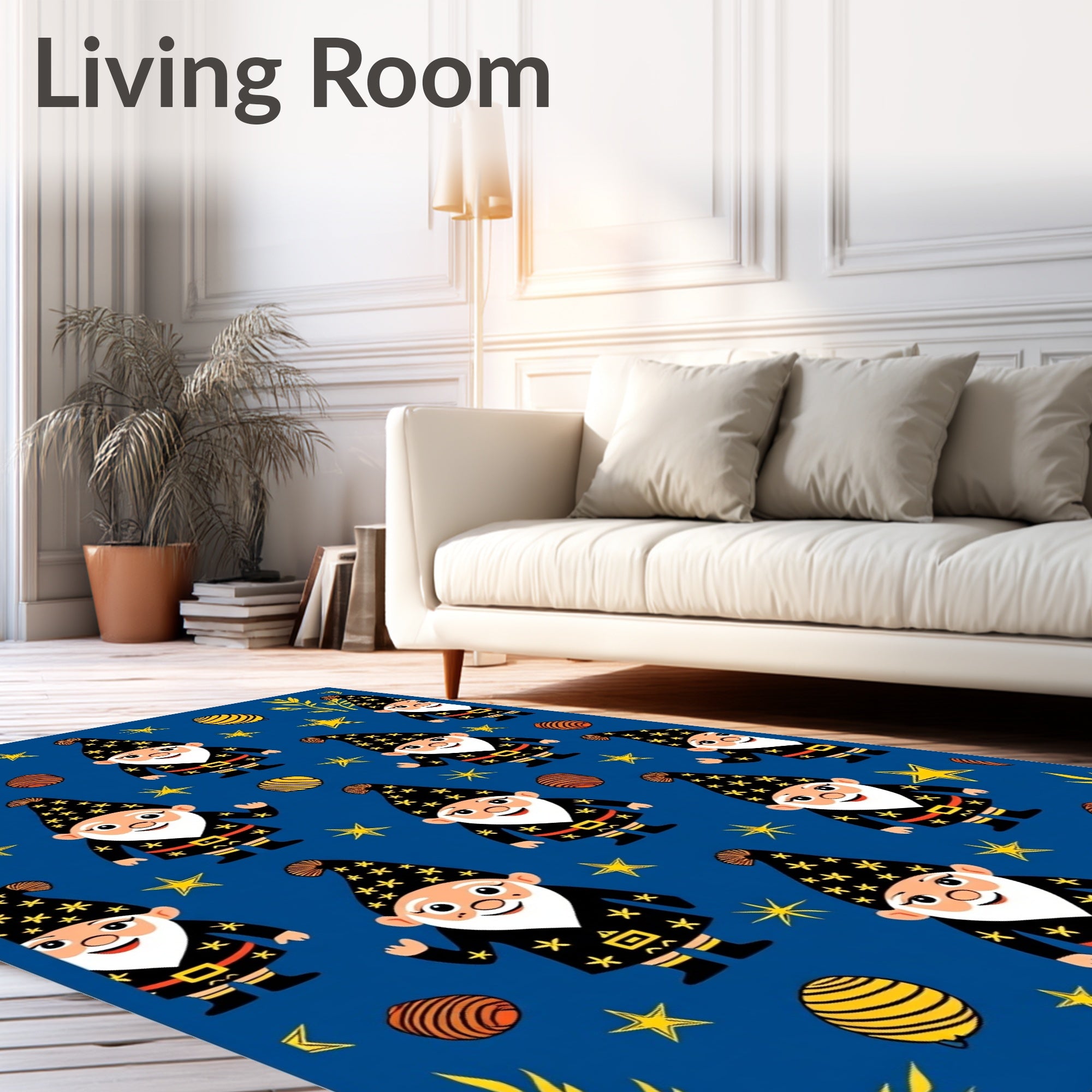 Whimsical Gnome Stars Blue Rug