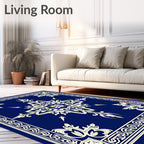 Ornate Cobalt Floral Scroll Rug