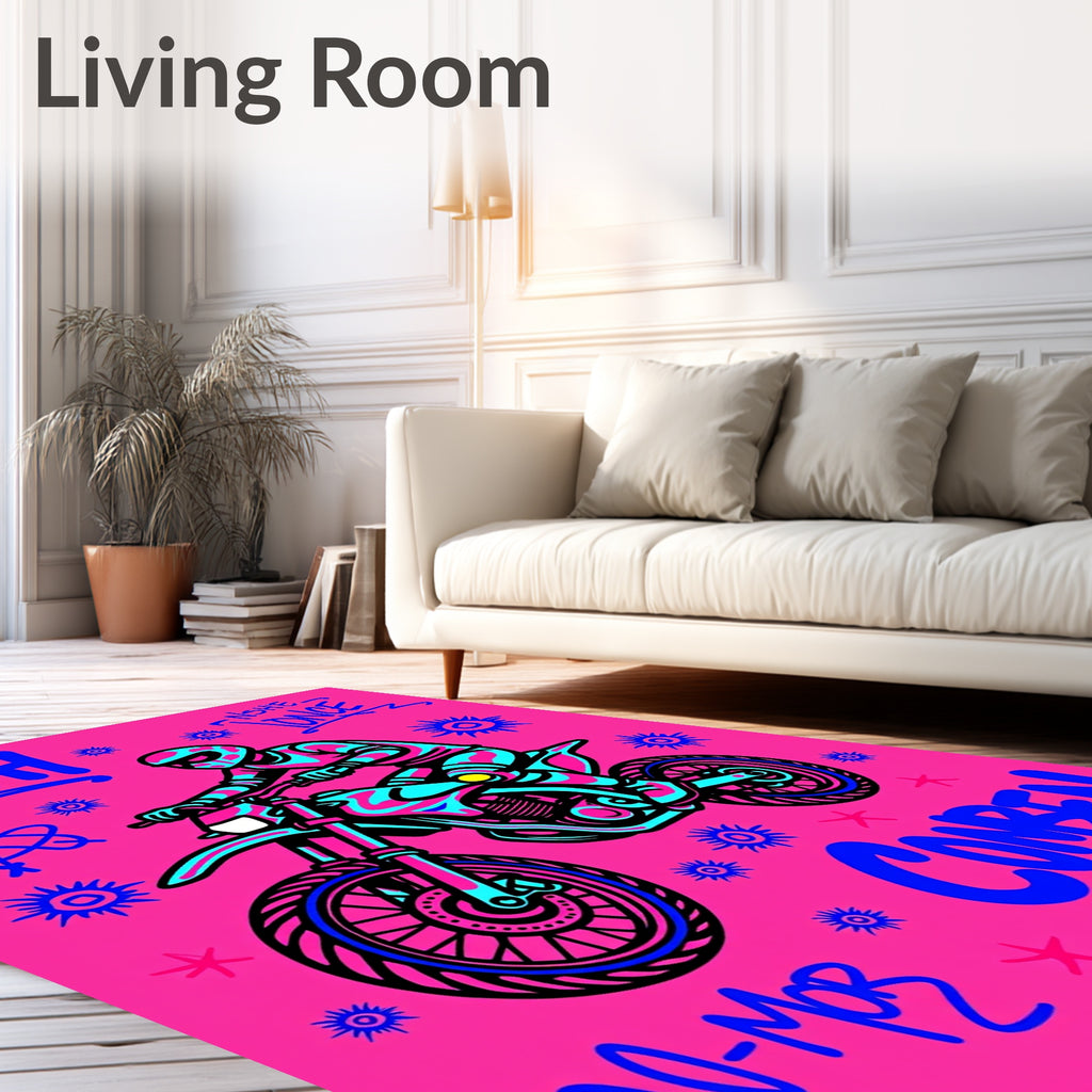 Bold Motorcycle Rider Abstract Pattern Rug