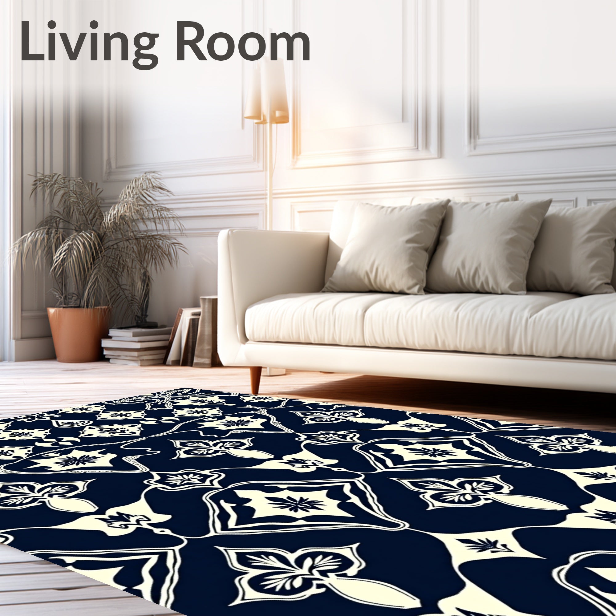 Elegant Navy Botanical Medallion Design Rug