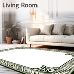 Ornate Green Ivory Geometric Pattern Rug