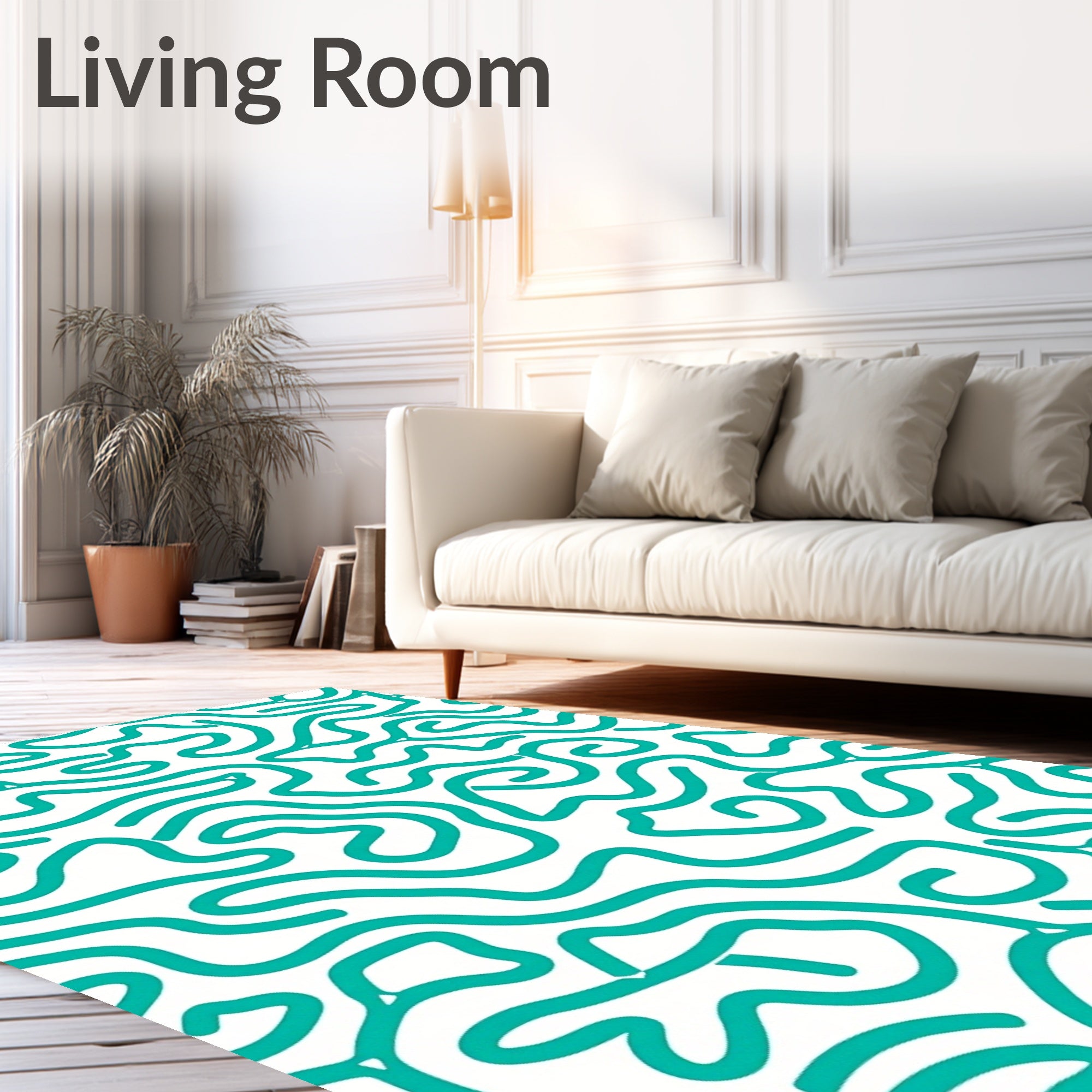 Abstract Teal Swirl Pattern Rug