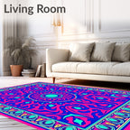 Vibrant Pink Blue Floral Mandala Design Rug