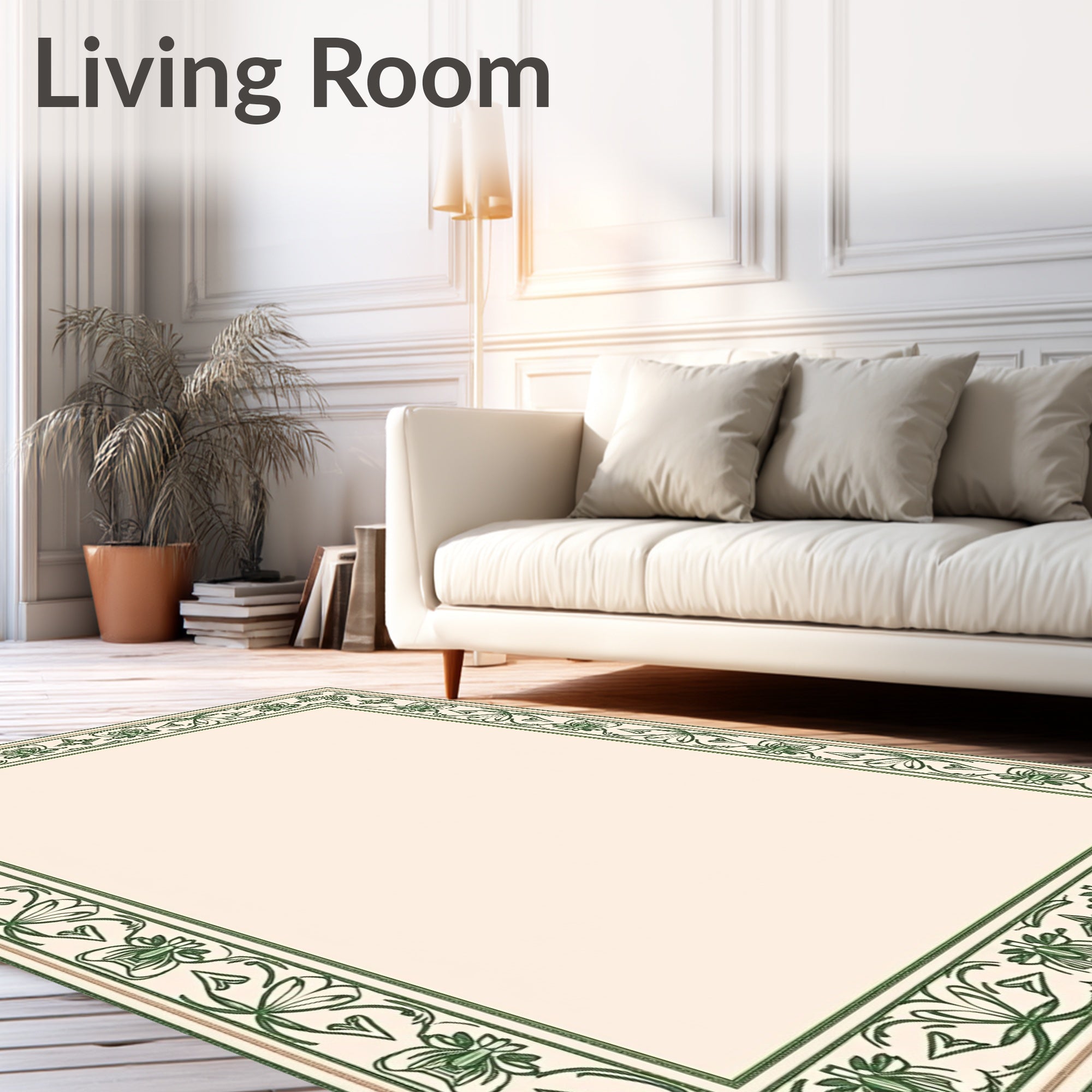 Elegant Green Floral Border Design Rug