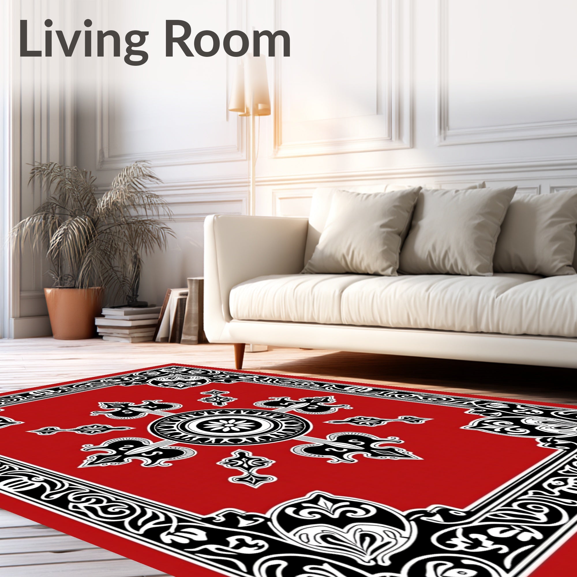 Bold Circular Floral Border Design Rug